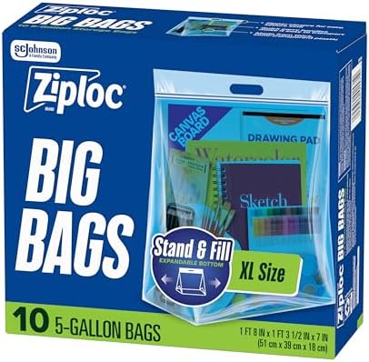 Ziploc Big Bags 5 Gallon XL, Reusable Large-Capacity Plastic Storage Bags, 10 count by Ziploc