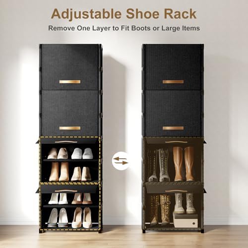9 Tier Shoe Cabinet with Door, 18-Pair Rack for Closet Black - Image 6