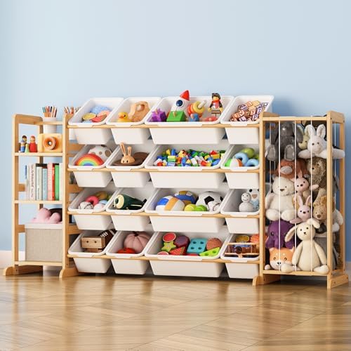 Toy Storage Organizer with Bookshelf and Stuffed Animal Storage - Kids Playroom Organization with 3 Shelves and 16 Bins - Living Room Box for Collections - Nursery Bedroom Decor Essential by MirolamUS