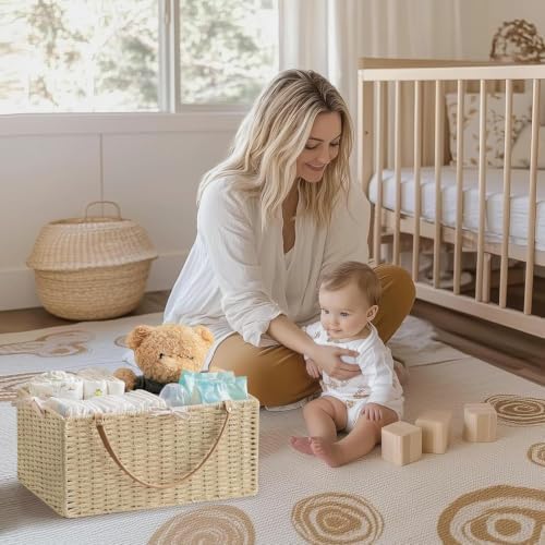 HBlife Large Baby Diaper Caddy Organizer, Paper Rope Storage Baskets Nursery Bin with Removable Divider, Portable Car Organizer for Diapers, Baby Shower Gifts, Newborn Essentials Must Haves - Image 6