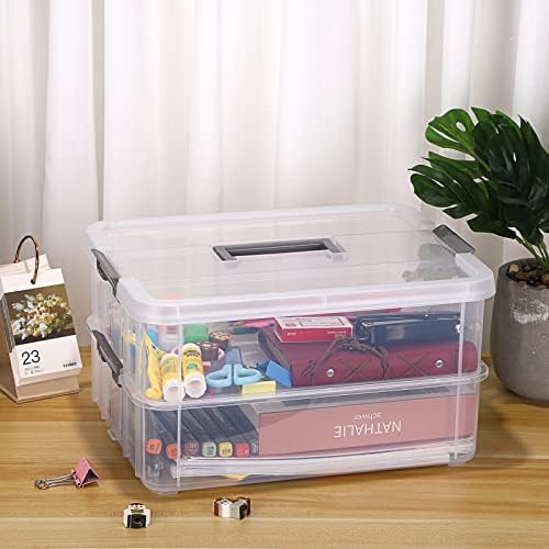 BTSKY 2 Layer Stack & Carry Box, Plastic Storage Container Box with Lid - Image 5