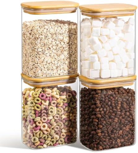 ComSaf Glass Storage Containers with Lids 1.2 Qt, Set of 4 Food Storage Jar by ComSaf