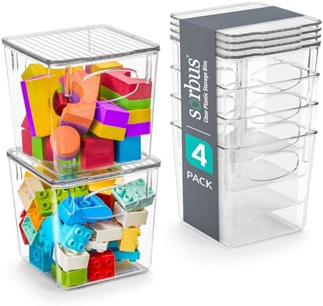 Sorbus Clear Toy Storage Bins with Lids, Stackable (Small, 4 Pack) by Sorbus