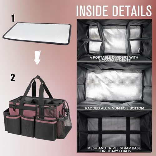 SCAVATA Wearable Cleaning Caddy, Cleaning Caddy Supplies Organizer with Handle & Shoulder Straps for Housekeepers, Under Sink & Car Cleaning Tool Organizers Bag with 4 Foldable Divider (LotusPink) - Image 4