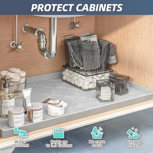 SIKADEER Waterproof Under Sink Mat Silicone 28"x19", Kitchen Cabinet Liner - Image 4