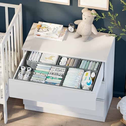 Drawer Organizer Clothes Set of 12 Grey - Dresser Organizer For Nursery, Bedroom, Closet - The Perfect Baby Clothes Organizer and Storage & General Nursery Organization or Dresser Drawer Organizers - Image 4