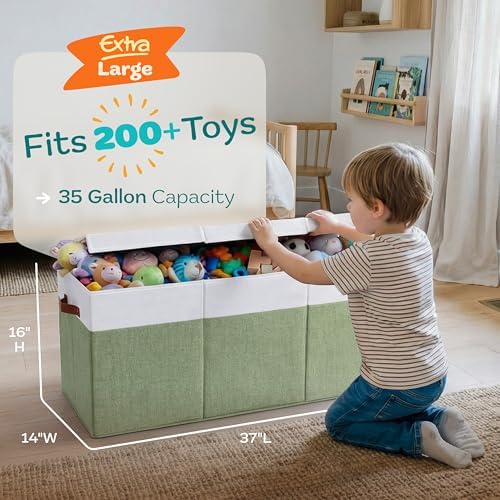 SoftOwl Extra Large Toy Storage Organizer with Lid - Sturdy, Collapsible Toy Chest Storage Box Design - Toys Bin with Dividers for Kids, Nursery, Bedroom, Playroom 37"x16"x14" - Image 2