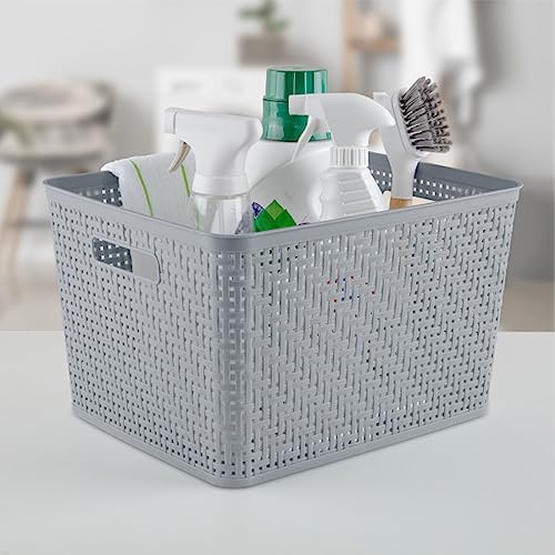 Sterilite Tall Basket, Woven Plastic Storage Organizer Bin, Cement, 24-Pack - Image 5