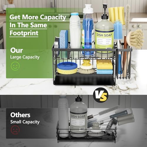 Cisily 2-Tier Kitchen Sink Caddy Organzier Rack with Dish Brush Sponge Holder - Image 2