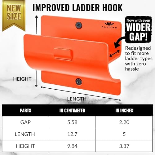 Orange Garage Storage Hooks - Heavy Duty Ladder Wall Mount, Wheelbarrow Hanger, Tool Holder, Hanging Brackets for Ladders, Folding Chairs (Pack of 2) - Image 3
