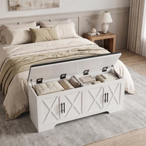 DreamDashio Storage Bench with Cushion, 47.2" End of Bed Storage Bench with Lift Top, Window Bench Seat with Storage for Bedroom, Mudroom, Entryway, Living Room & Hallway, White - Image 6