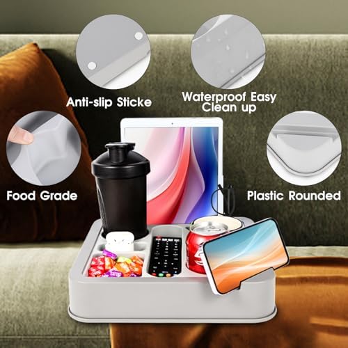 Couch Cup Holder Bed Caddy Couch Caddy Couch Tray Cup Holder for Couch,Couch Caddy with Cup Holder for Remote Phone Tablet Beverage Snack Gray. - Image 5