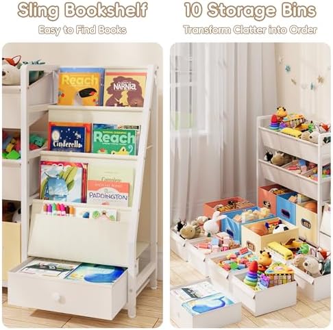 Toy Storage Organizer - Kids Bookshelf with 3 Shelf and 10 Storage Bins - Image 4