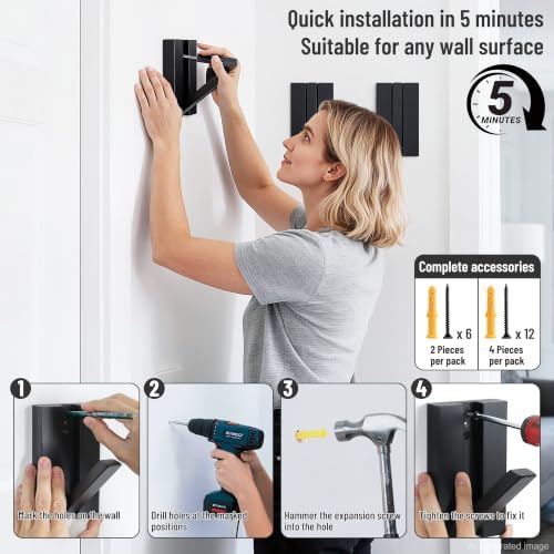 Wood Wall Hooks for Entryway: 2Pack Folding Black Modern Coat Hooks - Image 6