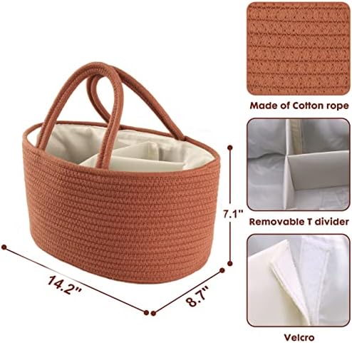 XUANGUO Cotton Rope Baby Diaper Caddy Organizer Basket with handles Rust - Image 3