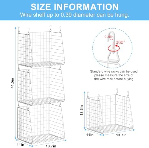 3-Pack Extra-Tall 13.6'' Hanging Laundry Basket Organizer, Foldable Wire Shelf with 360° Rotating Hooks & Reinforced Height - Durable Space-Saving Laundry Room & Closet Organizer, White Patent - Image 6