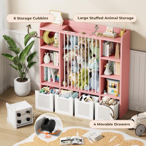 Toy Storage Organizer with Stuffed Animal Storage, Pink - Image 4