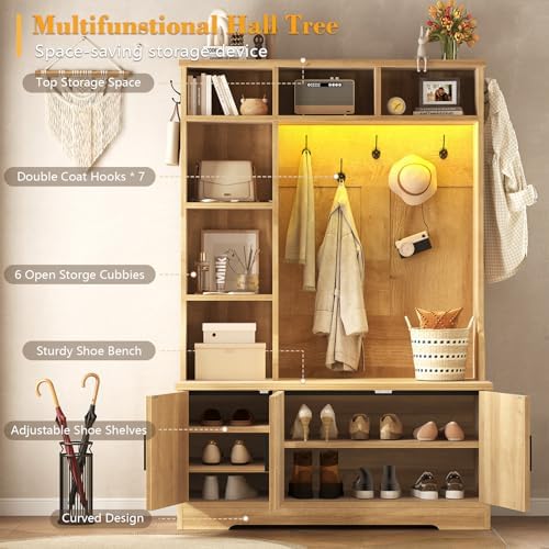 CSZZD Fluted Hall Tree with Bench and Shoe Storage and LED Lights - Image 2