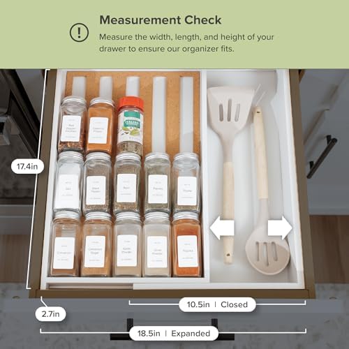 KitchenEdge Expandable Spice Drawer Organizer, White Bamboo - Image 4