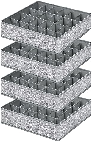 Sock Organizer 4 Pack, Foldable Underwear Drawer Organizer - 24 Cell for Socks, Handkerchiefs, Ties, Belts (Gray) by EasortmPackingCubes