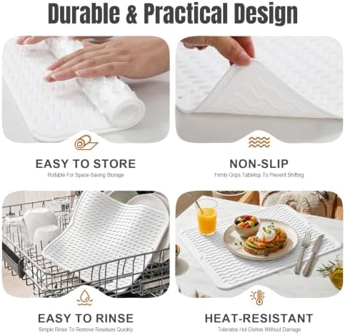 2 Pack Silicone Dish Drying Mat for Kitchen Counter Shower Caddy Rack Waterproof Under Sink Placemats Trivets Coffee Bar Accessories Fridge Organizer Must Haves Extra Large 24"x18" White - Image 6