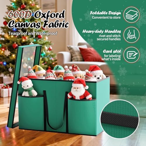 Christmas Figurine Storage Box & Nutcracker Storage Containers with Visible Lid and Dividers, Keeps 8 15"-Figurine Collectibles, Xmas Holiday Decoration Storage Bag, 600D Oxford / Tear-Proof, Green - Image 3