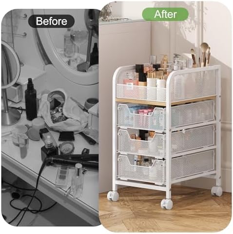 Hongtamoya Rolling Makeup Cart Organizer with 3 Drawers, Narrow Floor Skincare Organizers, Cosmetics Display Cases Vanity Organizer for Skin Care Nail Polish Perfume Makeup Brush, White - Image 7