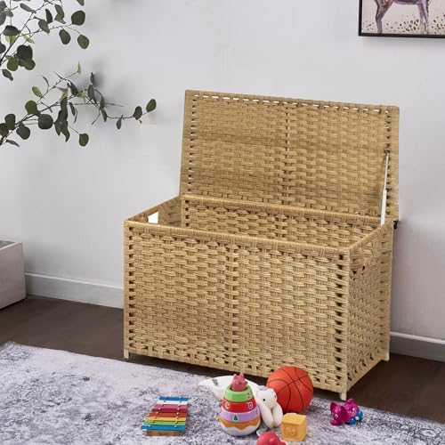 Wicker Storage Trunk, Large Storage Basket with Lid,Rural Natural - Image 2