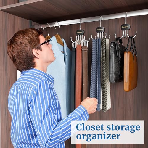 Belt Organizer for Closet,2PCS Tie Rack, Belt Tie Hanger for Closet,Tie Organizer for Men,Hanging Closet Organizer Hook for Belt, Bra, Tank Top, Tie, Scarf, Hat, Purse,Black - Image 4