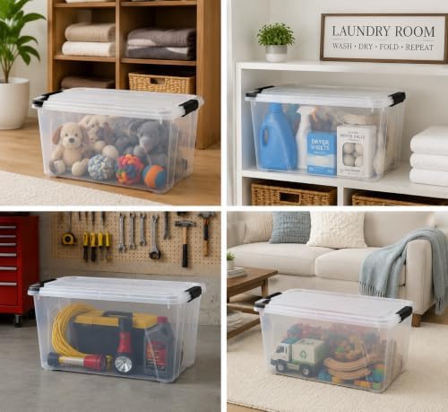 60 Qt Clear Plastic Storage Bin with Secure Latching Lid, Stackable Tote - Image 5