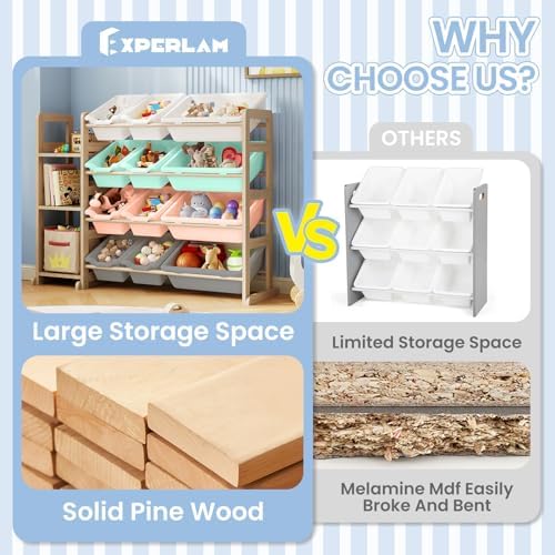 Toy Storage Organizer - Toy Organizers and Storage with Bookshelf, Toy Storage Shelf with 3 Shelves and 12 Storage Bins, Kids Bookshelf and Toy Storage for Kids Room, Playroom, Nursery, Multi color - Image 3