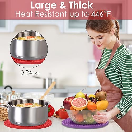 6 Pack Silicone Trivets for Hot Pots and Pans, 9" Colorful Silicone Trivet for Hot Dishes, Extra Large Non-Slip & Heat Resistant Hot Pads for Kitchen Counter(Colors) - Image 2