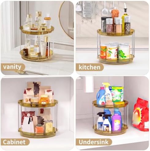 Rotating Makeup Organizer, Perfume Skincare Holder, 2 Tier 9 Inch, Amber - Image 6