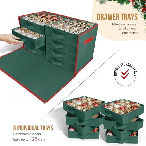 Large Christmas Ornament Storage Box Keeps 128 3" & 8 Individual Trays - Image 3
