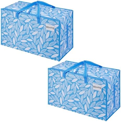 VENO 2 Pack Extra Large Heavy Duty Moving Bags with Wide Opening & Reinforced Handles, Reusable Storage Tote Bags with Strong Zippers for Clothes, College Dorm Essentials & Moving Supplies by Veno
