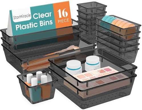 16 PCS Drawer Organizer Set, 5 Size Bathroom and kitchen organizer Trays by StorMiracle