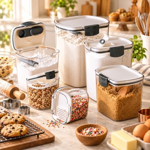 Progressive ProKeeper Baker's Airtight Kitchen Storage Canister Container Set for Flour, Sugar & More, Keeps Ingredients Fresh, with Accessories (Multicolor, 6- Piece) - Image 2