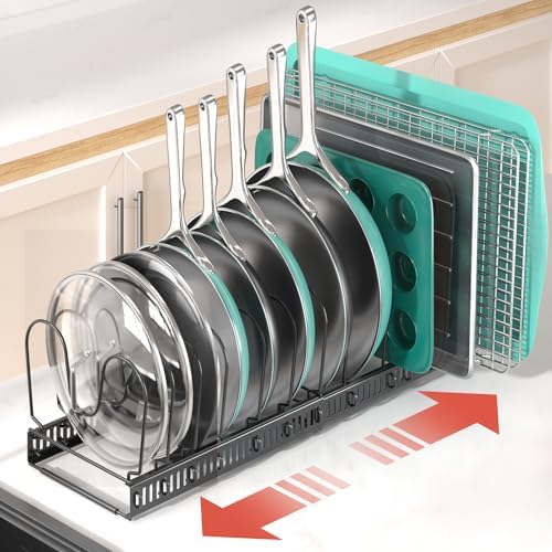 ORDORA Pots and Pans Organizer under Cabinet, 11.8-22.8" 14 Dividers Black - Image 2