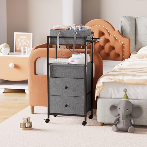 3In1 Modanais Baby Diaper Caddy Organizer Cart with Drawers, Black - Image 7