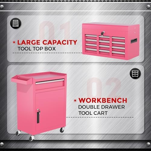 INTERGREAT 5 Drawer Tool Chest with Wheels, Rolling Tool Chest with Enhanced Packaging, Tool Storage Organizer Cabinets with Lock&Key for Garage, Workshop (Pink) - Image 7