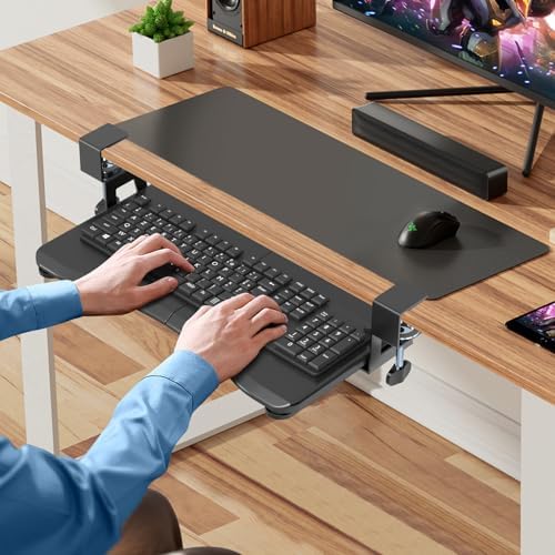 suptek Small Keyboard Tray Under Desk Pull Out with C Clamp Mount, Computer Keyboard & Mouse Tray, 20 (24.2 Including Clamps) x 11.8 inch Slide-Out Platform Computer Drawer for Typing, Black, DSF1S - Image 4