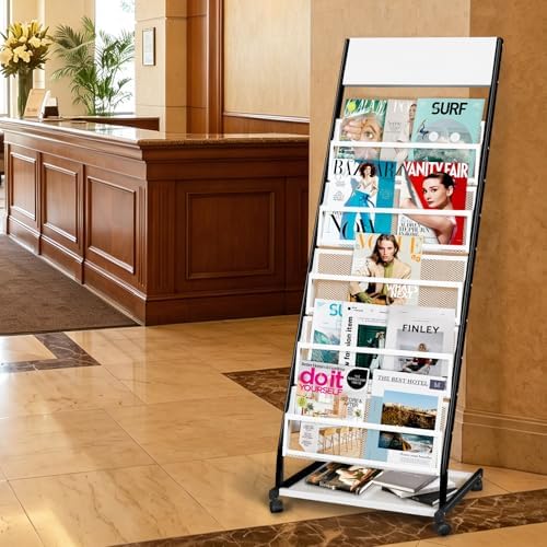Floor Standing Magazine Rack 5 Layer with Wheels, Brochure Display Stand Large Newspaper Stand for Trade Show Exhibitions Office (Width 18.7 in) - Image 7