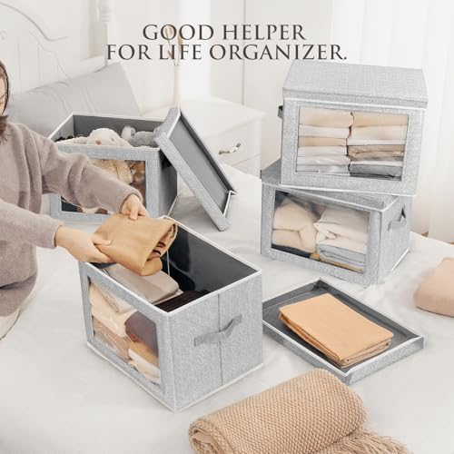 Homsorout Storage Bins with Lids, 3 Pack Large Storage Cubes with Window, Closet Bins with Lids & Handles, Fabric Box for Organizing Clothes, Towels, Books, Blended - Image 3