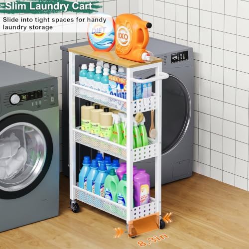 4 Tier Slim Rolling Cart with Wheels for Between Washer and Dryer Storage - Image 7