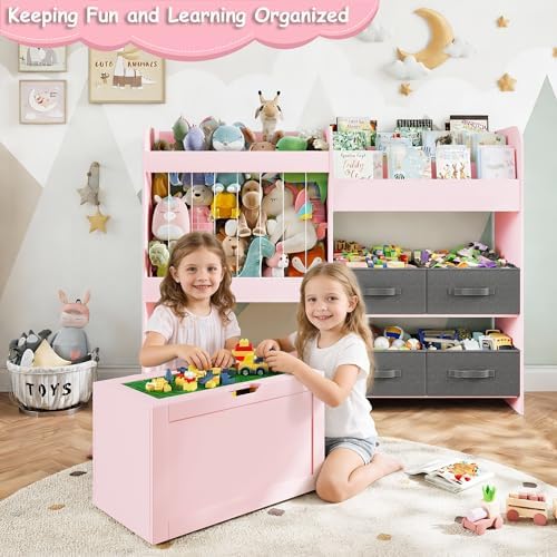 51.1" W Toy Storage Organizer with Stuffed Animal Storage, Wooden - Image 4
