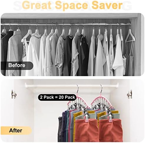 Legging Organizer for Closet, Metal Yoga Pants Hangers 2 Pack w/10 Clips Holds 20 Leggings, Space Saving Hanging Closet Organizer w/Rubber Coated Closet Organizers and Storage, Pink - Image 2