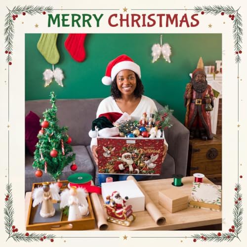 Briwooody Black Christmas Santa Claus Storage Bin with Lid and Carrying Handle African American Christmas Storage Box Large Xmas Decorative Collapsible Container Basket for Organizing Closet Home Gift - Image 6