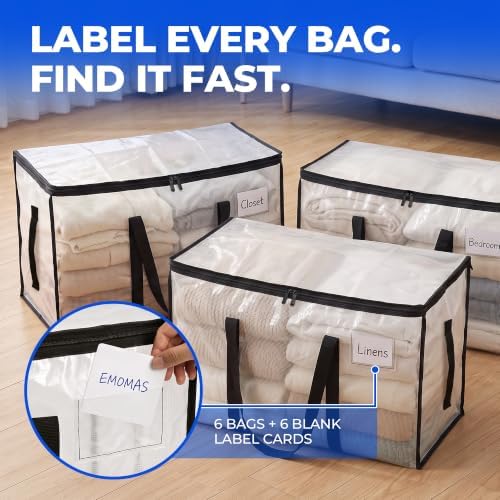 6 Pack Clear Moving Bags, Heavy Duty, Extra Large with Handles - Image 6