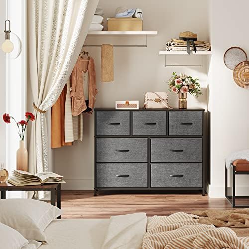 WLIVE Dresser for Bedroom, 7 Drawers, TV Stand, Dark Grey - Image 2