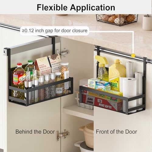 Hanging Bathroom Baskets Fine Mesh Wire Storage Basket Over Cabinet Door Organizer No Drilling Required for Kitchen Bathroom Office, 2 Larges, Black - Image 4
